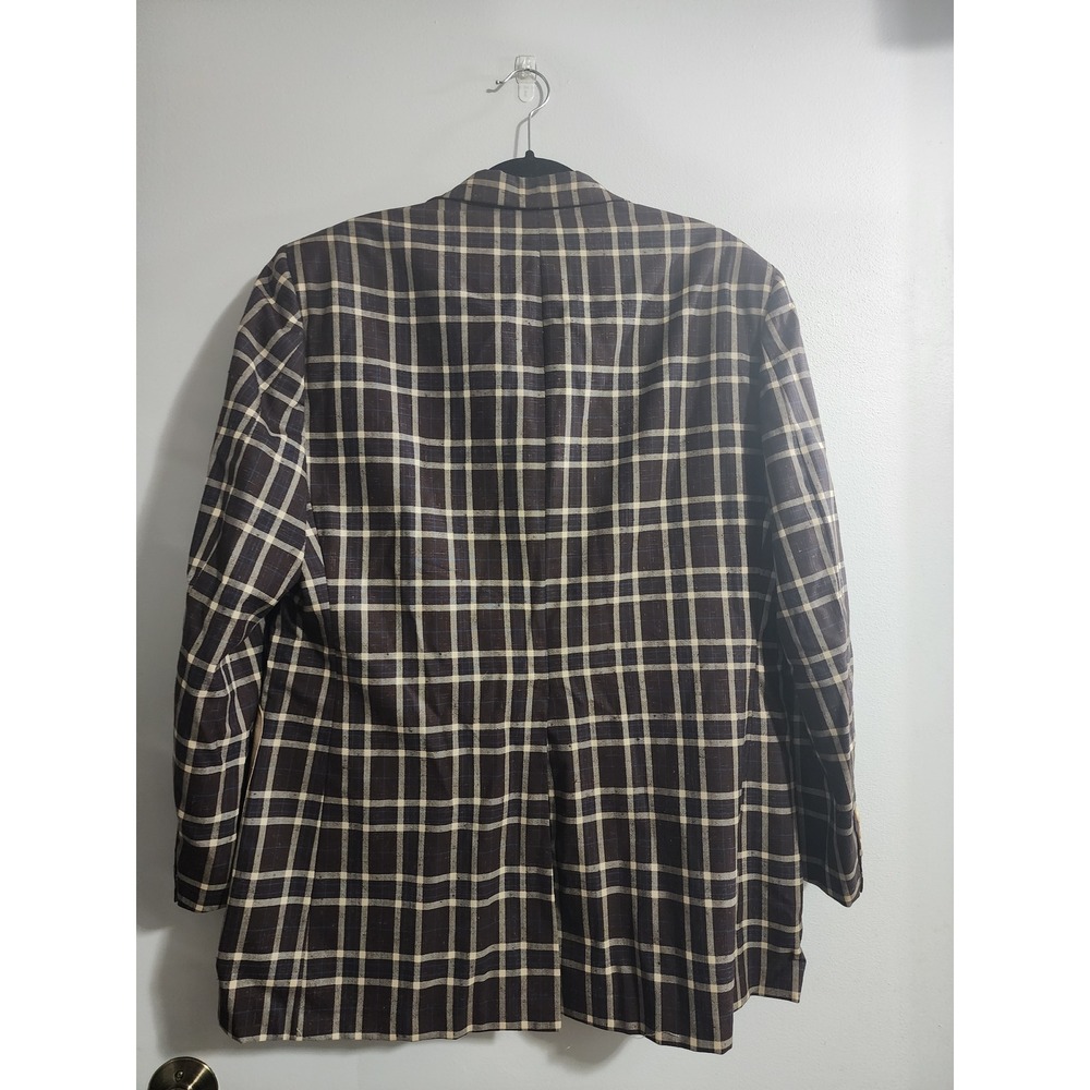 Vintage Jules de Berguae Plaid Blazer Eric Salm Chicago Brown Tan 44W38 Mens 43R - Picture 2 of 7